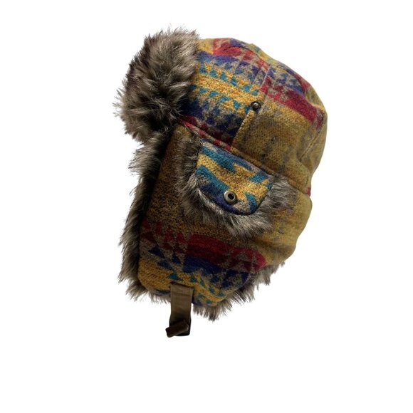 Faux Fur Lined Plaid Trapper Hat With Adjustable Straps & Buttoned Ear Flaps - Picture 1 of 7